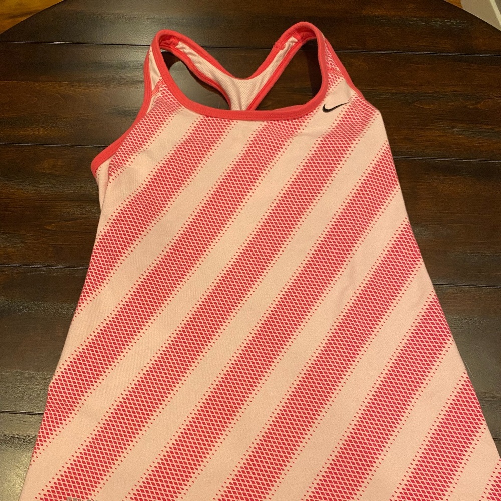 Nike Dri-Fit Pink and White Striped Tank-Top
